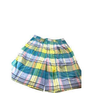 Divots Sport Mens Golf Shorts Pleated Front Plaid Multicolored Blue/Yellow/Green